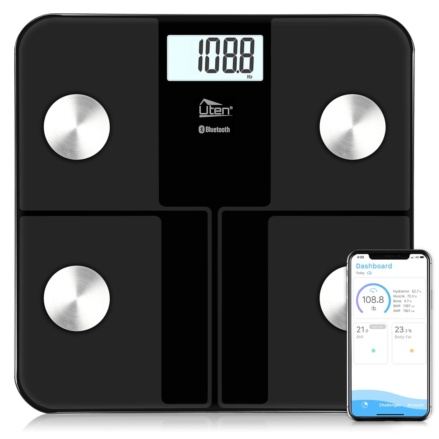 Uten Smart Scale for Body Weight, Digital Bathroom Weighing Wireless Scales with Body Fat and Water Weight for People, Bluetooth BMI Electronic Body…