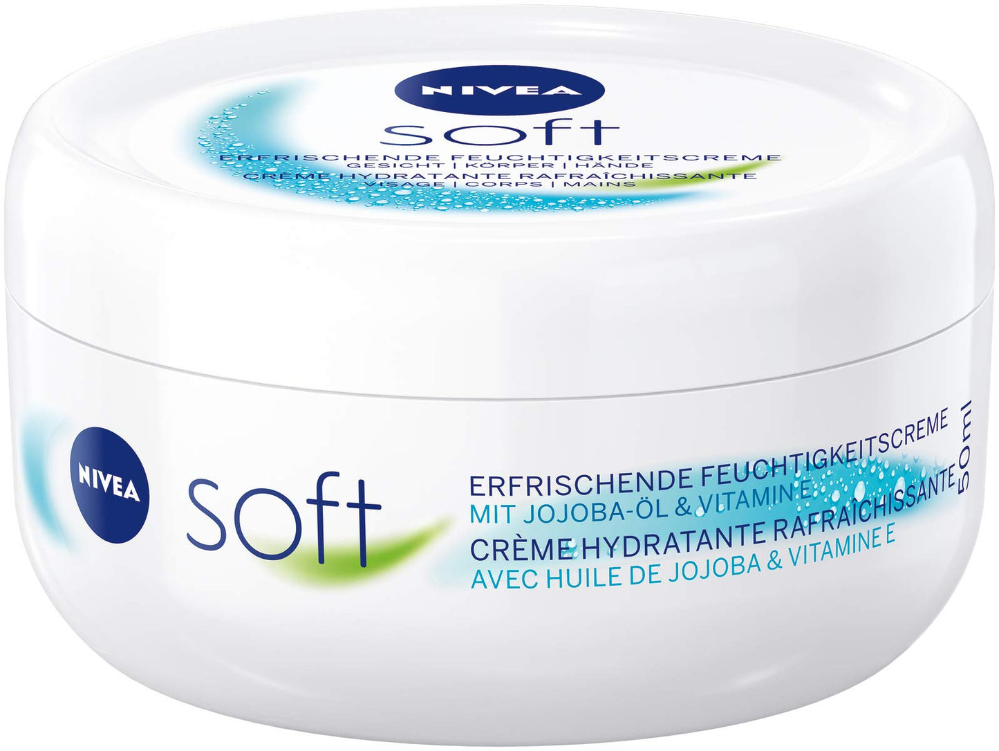 NIVEA Soft erfrischende Feuchtigkeitscreme (50 ml), pflegende Soft Creme mit Vitamin E und Jojoba-Öl, schnell einziehende Hautcreme