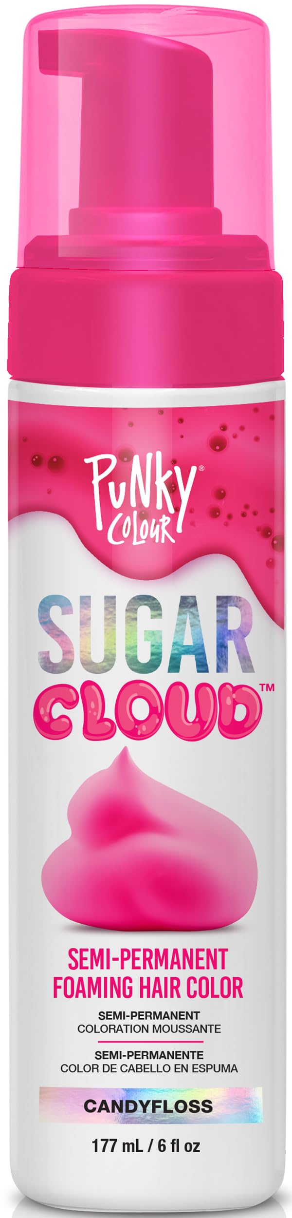 Punky Sugar Cloud Semi-Permanent Foam Hair Color, Candyfloss - Vibrant Hair Dye for Long-Lasting Color, Easy Application Foam Hair Dye, 6 Fl Oz