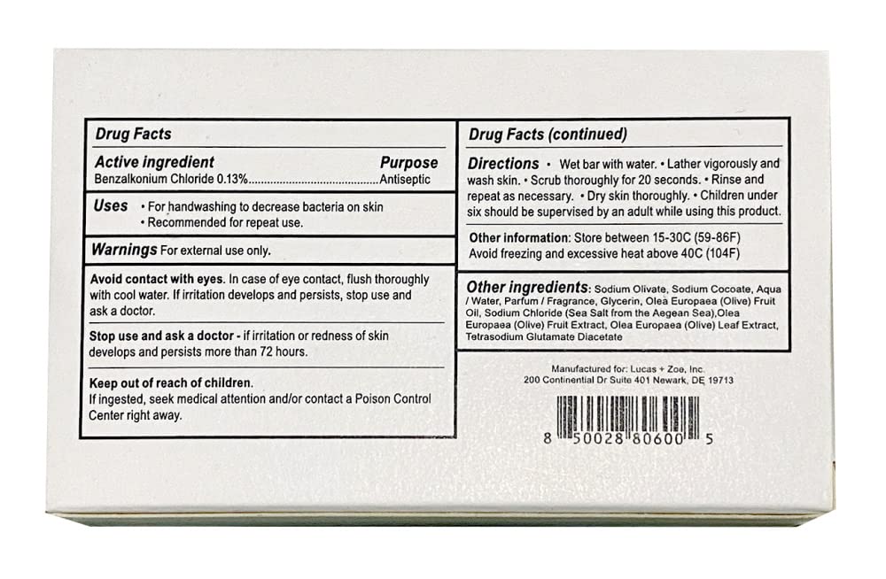 Lucas + Zoe Fresh Essence Antiseptic Bar Soap - 4 Ounce Moisturizing Body Soap Bar Made With Natural Ingredients Like Mediterranean Olive Oil, Coconut