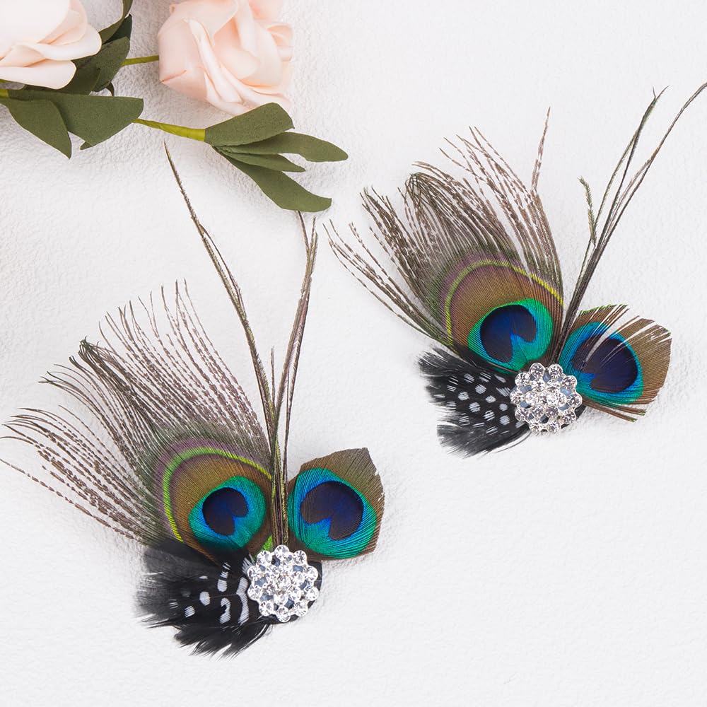 Comidox Hair Clip, Cute Peacock Feather with Rhinestones, Charming Peacock Headpiece Feather Hair Accessories for Women, Weddings, Parties, Halloween