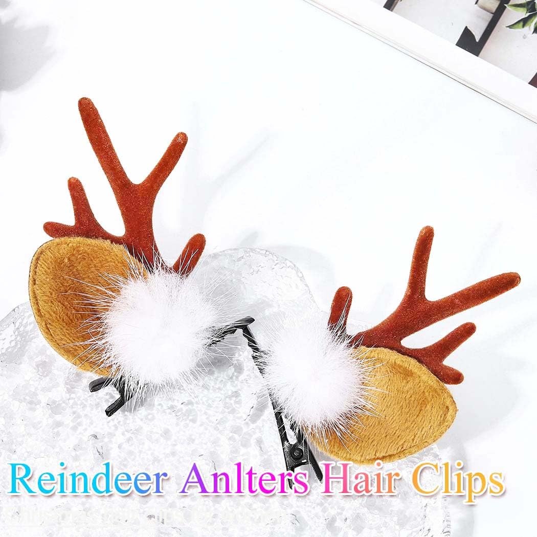 BARTOSI Christmas Hair Clips Reindeer Antlers Hair Clip Xmas Deer Antler Hairpins Holiday Hair Accessories for Women(Pack of 2)