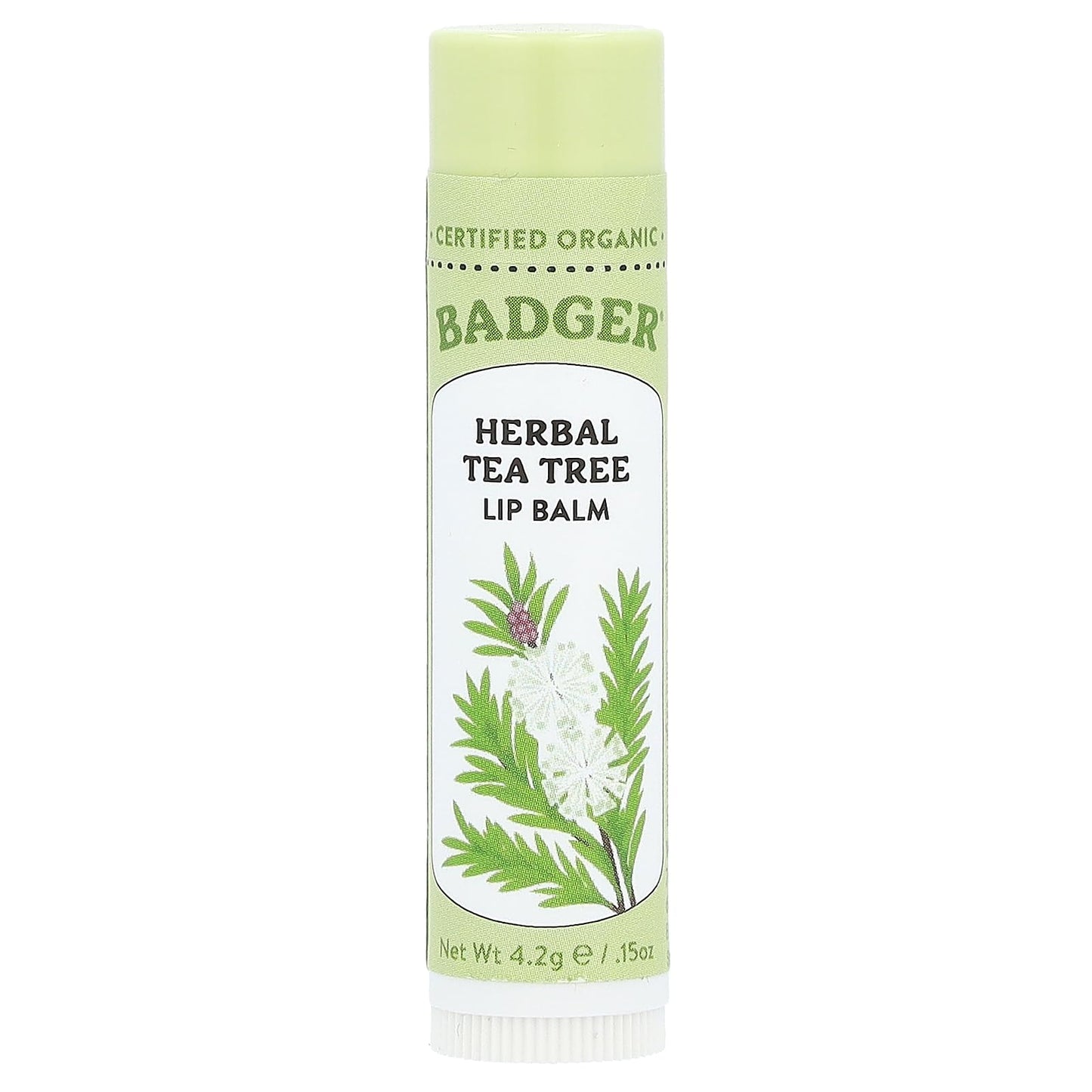 Badger Organic Tea Tree Lemon Lip Balm, 0.15 OZ