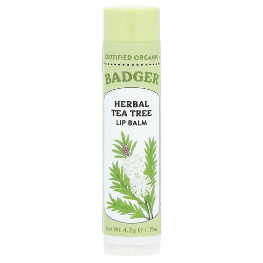 Badger Organic Tea Tree Lemon Lip Balm, 0.15 OZ