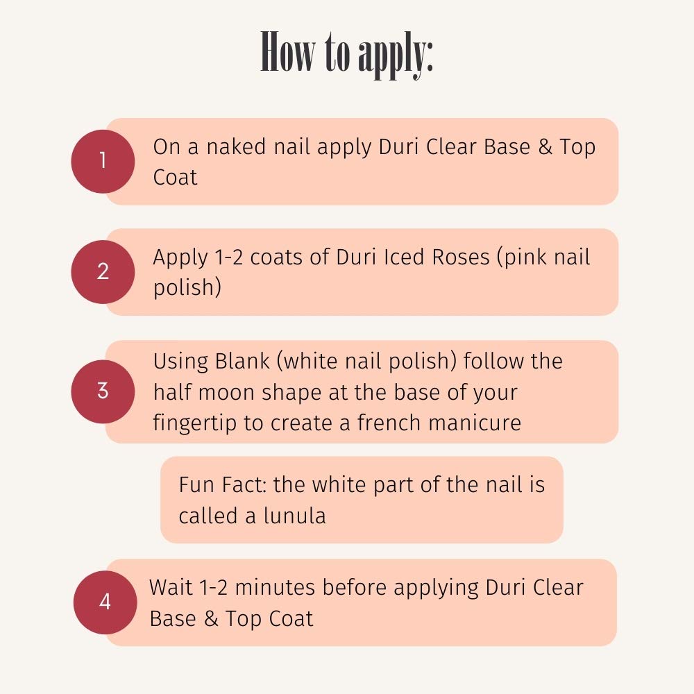 duri Nail Polish, GBD-105 Basic Beauty, French Manicure Classic 3 Piece Set, Tip, Base and Top Coat, Semi Sheer 309 Iced Roses, Quick Drying, Long