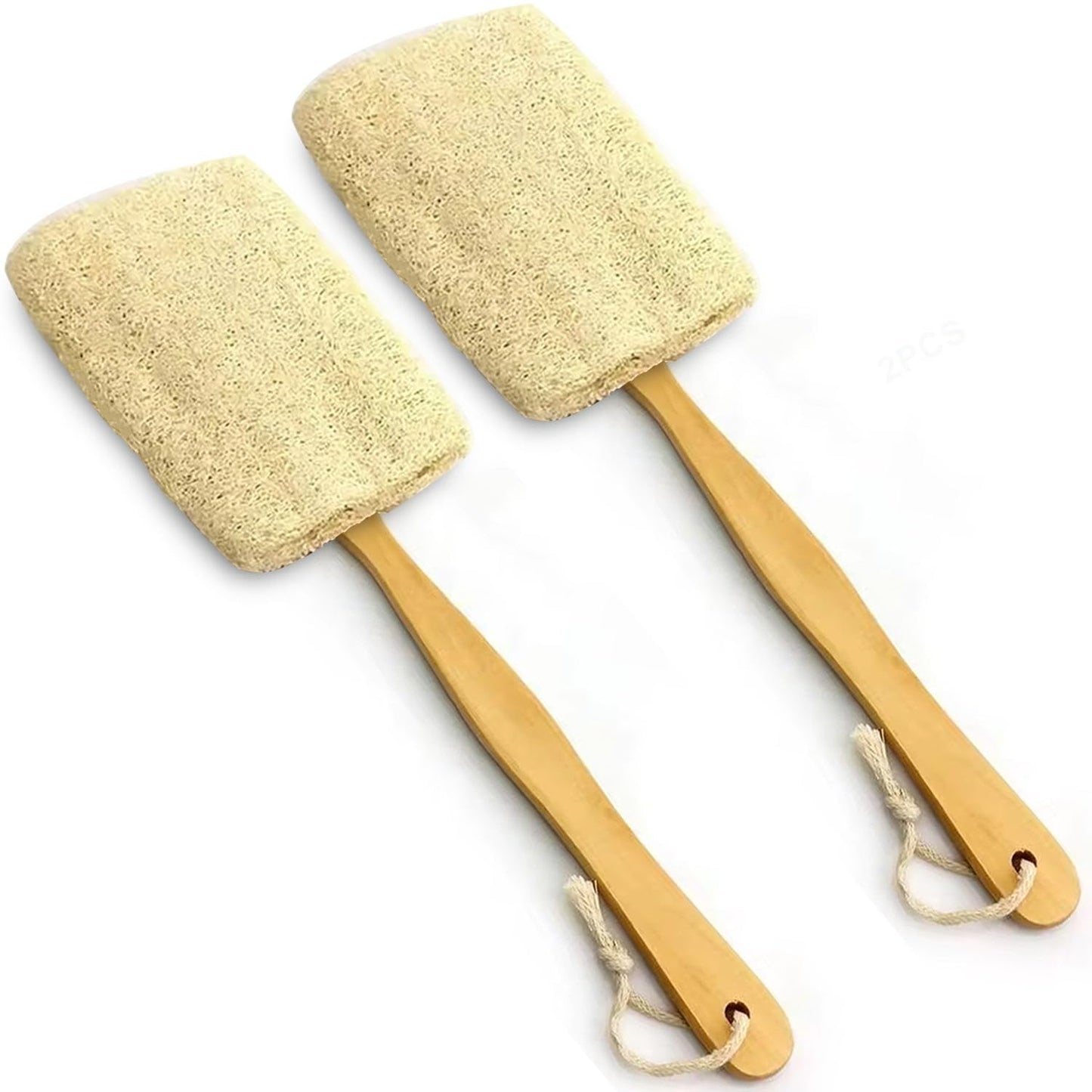 2 Pack Natural Exfoliating Loofah Luffa Loofa Bath Brush On a Stick, Shower Sponge Back Scrubber with Long Wooden Handle for Men & Women, Deep Clean