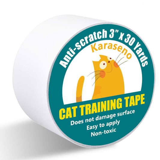 Karaseno Anti-Cat Scratch Tape – 3"x30 Yards Clear Double-Sided Cat Scratch Deterrent, Furniture Protector for Couch, Carpet & Doors, Pet & Kid Safe