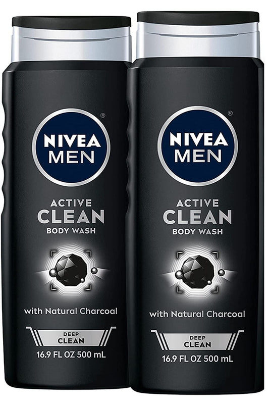 Nivea Men DEEP Active Clean Charcoal Body Wash, Cleansing Body Wash with Natural Charcoal, 2 Pack of 16.9 Fl Oz Bottles Beauty & Personal Care NIVEA MEN