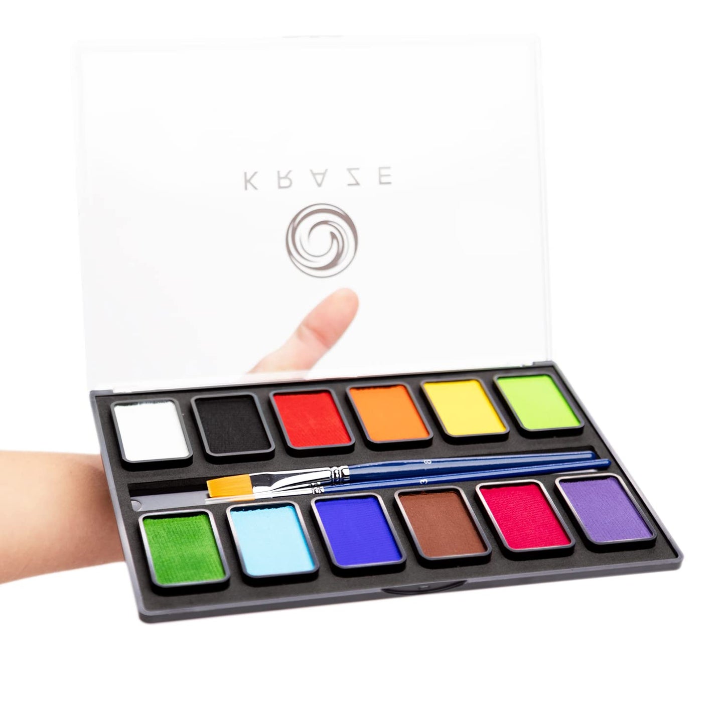 Kraze FX Basic Party Professional Face Paint Palette (12 x 10 gm) - Water Activated, Hypoallergenic, Safe, Non Toxic Body Paint Makeup Cosplay SFX