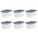 Hefty 72 Quart Hi-Rise Storage Bin with Lid, Stackable Plastic Container Tote for Home, Office, and Classroom Organization, 6 Pack, Smoke Blue