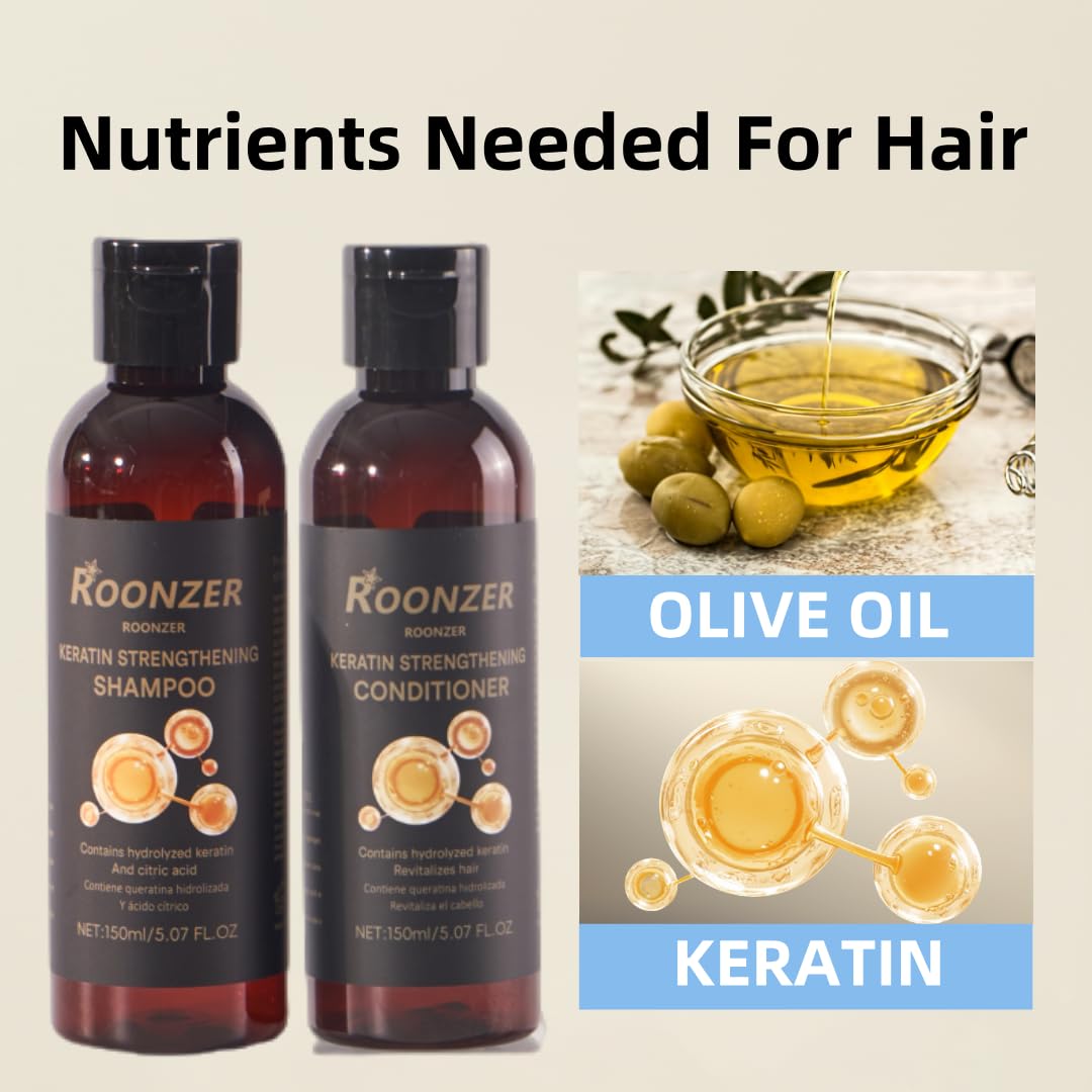ROONZER Keratin Shampoo & Conditioner Set for All Hair Types | Deep Cleanse + Intense Hydration | Strengthening & Anti-Frizz Formula | Reduces