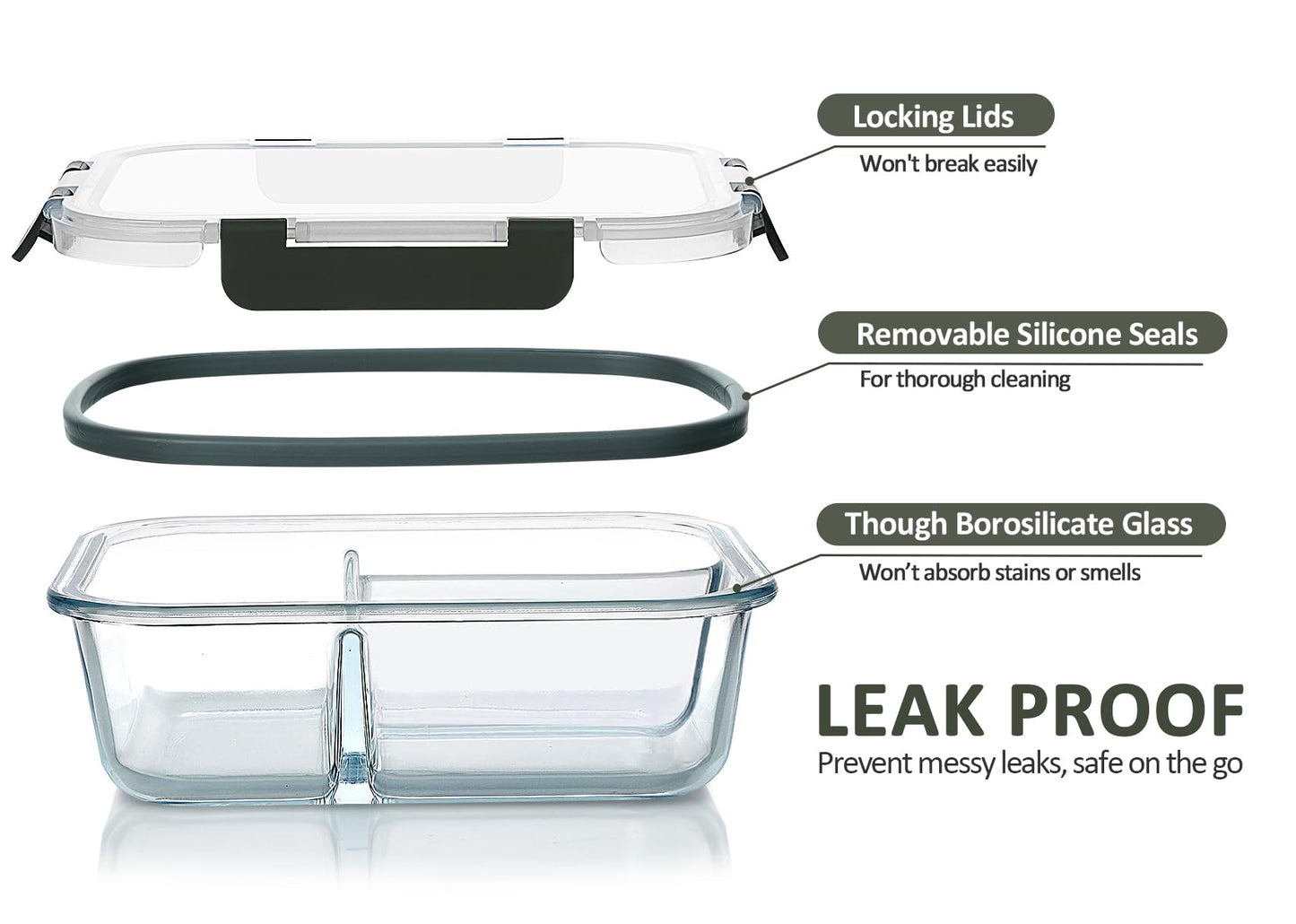 M MCIRCO [5-Pack, 36 oz] Glass Meal Prep Containers 3 Compartment with Lids, Glass Lunch Containers,Food Prep Lunch Box,Bento Box,Microwave, Oven…