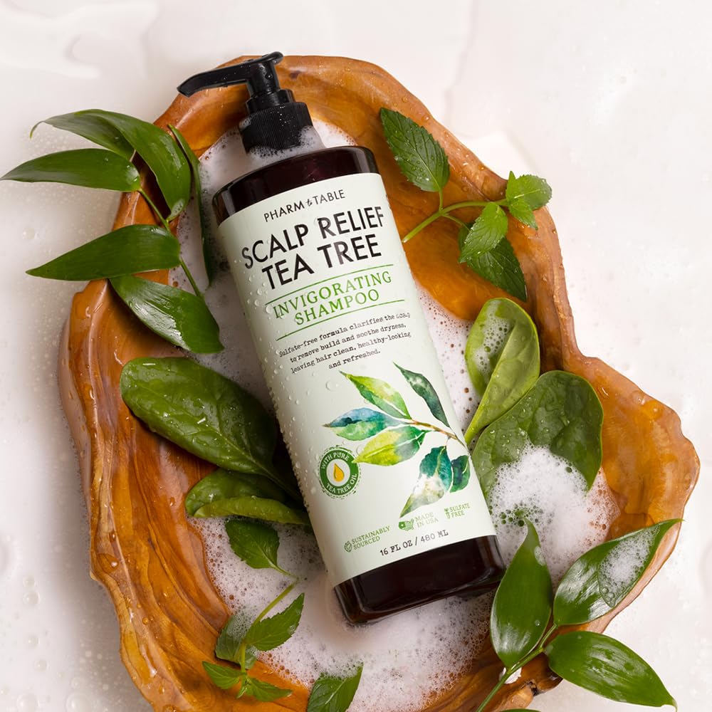 PHARM TO TABLE Tea Tree Shampoo For Men and Women - Infused with Tea Tree oil, Mint, Biotin and Vitamin E, 16.2oz