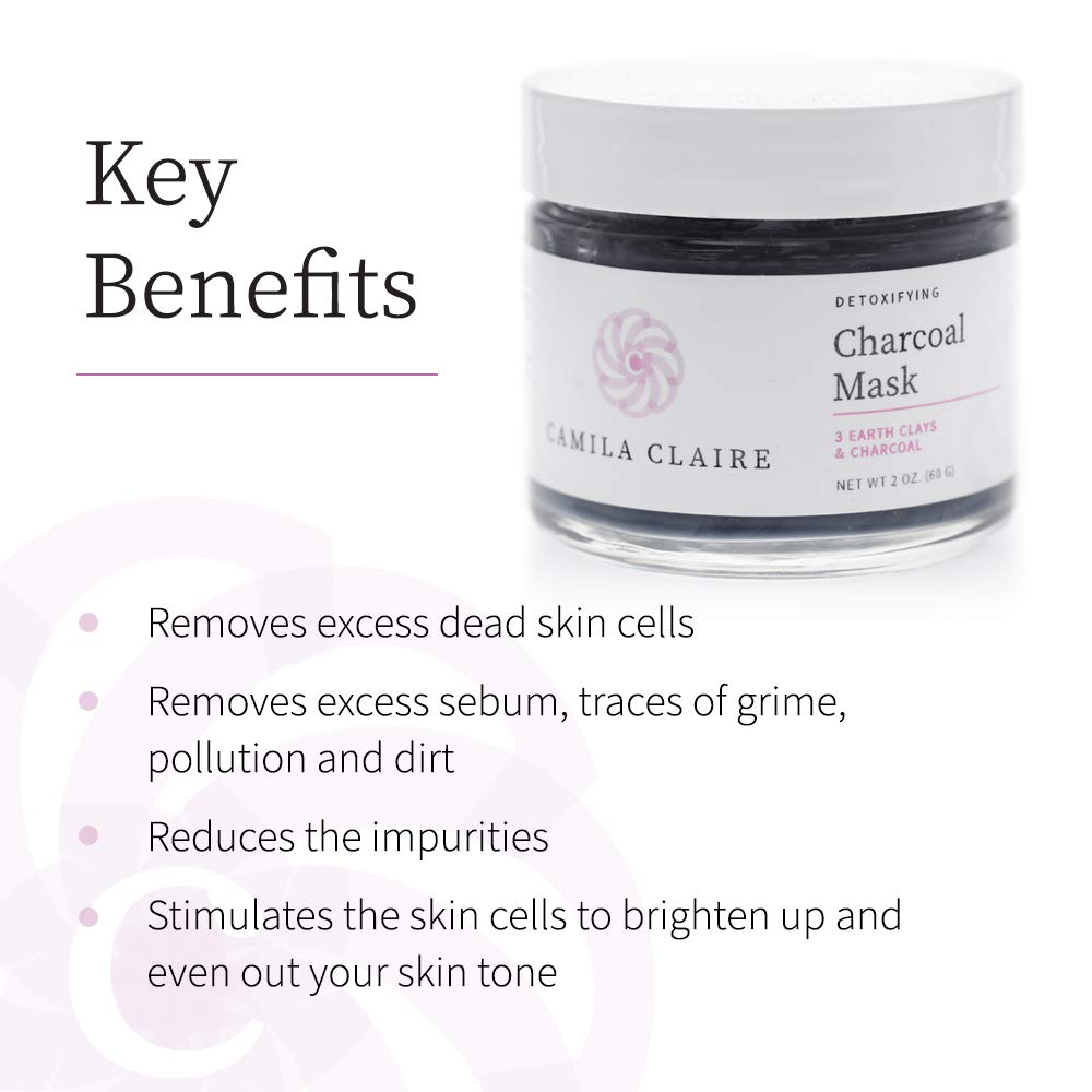 CAMILA CLAIRE DETOXIFYING CHARCOAL MASK: Helps Oil Control | Counteracts Daily Pollutants | Gently Cleanses Stressed Oily Skin | Made With Charcoal