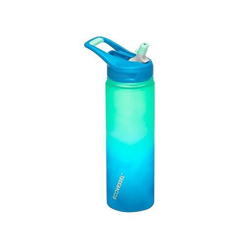 EcoVessel WAVE Tritan Plastic Sports Water Bottle with Flip Top Straw, Leak Proof Lid, and Carry Handle Reusable Water Bottle for Gym 24 oz (Galactic