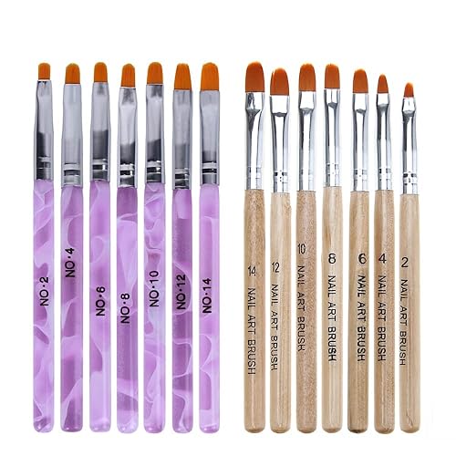 WOKOTO 14 Pcs Acrylic Nail Brush Set, UV Gel Nail Acrylic Brush Tips Builder Brush Nail Painting Brush Pen Nail Dust Brush 3d Nail Art Brush Nail