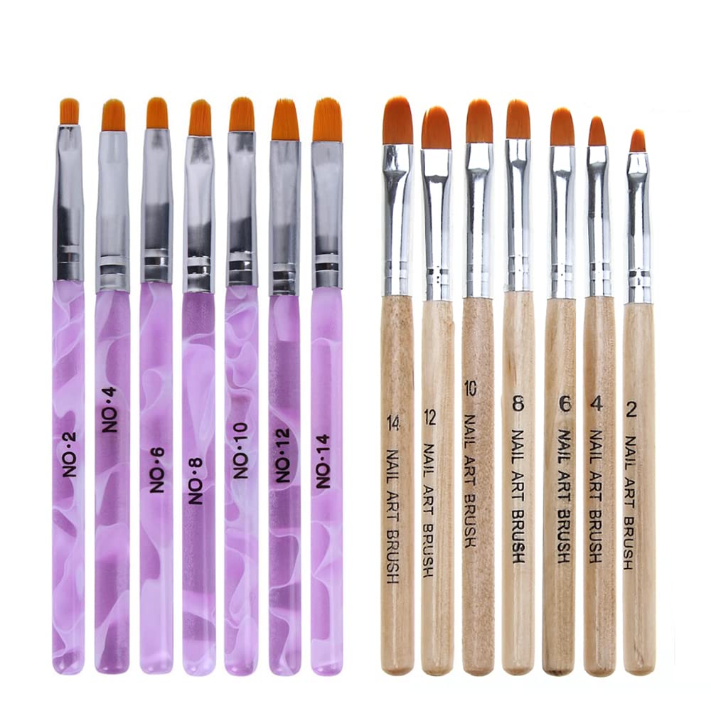 WOKOTO 14 Pcs Acrylic Nail Brush Set, UV Gel Nail Acrylic Brush Tips Builder Brush Nail Painting Brush Pen Nail Dust Brush 3d Nail Art Brush Nail
