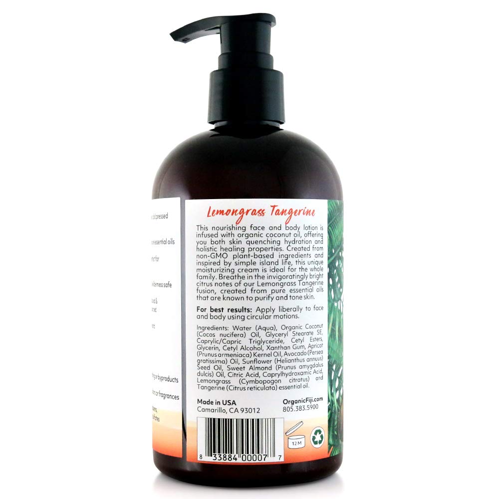 Coco Fiji Face & Body Lotion Infused With Coconut Oil | Lotion for Dry Skin | Moisturizer Face Cream & Massage Lotion for Women & Men | Lemongrass