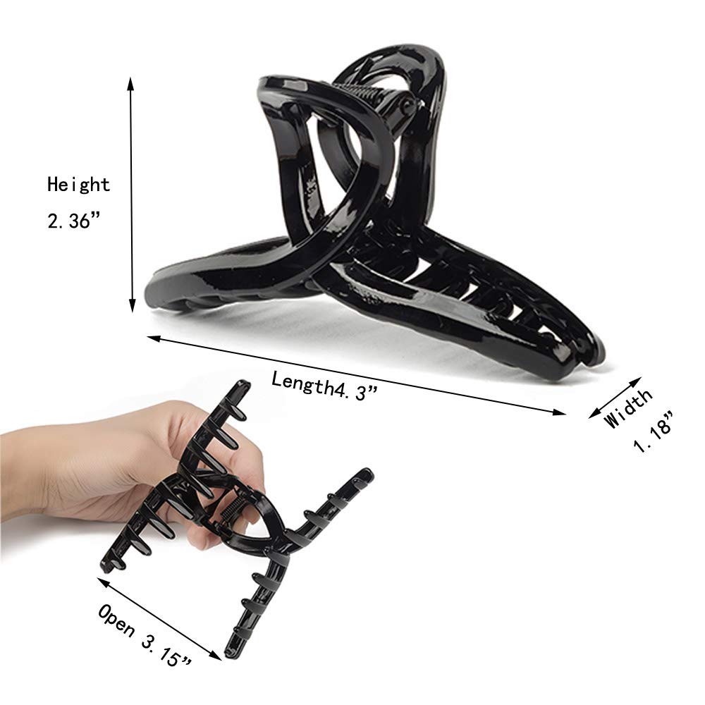 Kitiin Black Claw Clips for Thick/Fine/Thin Hair,Strong holding teeth interlocking Women Large Jaw Clips neutral 3 Count In set basic hair accessories