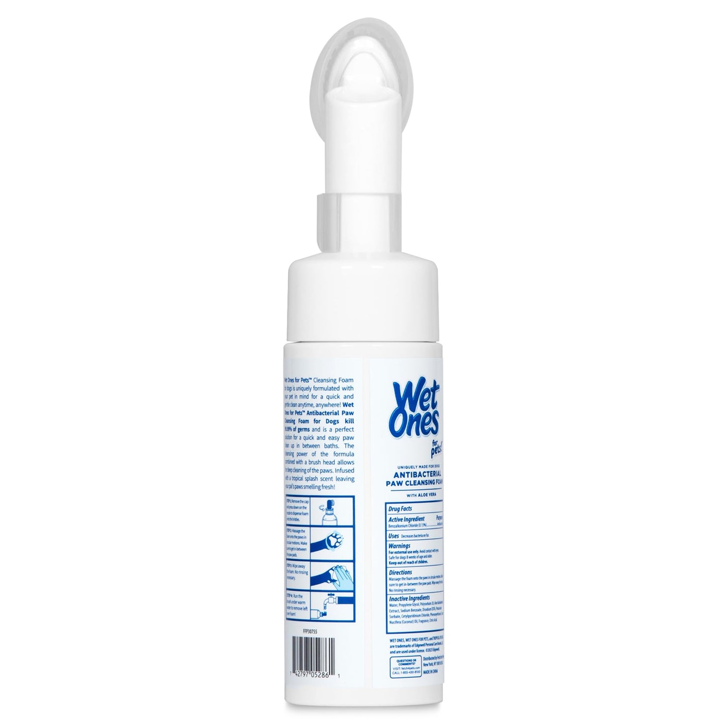Wet Ones for Pets Antibacterial Dog Paw Cleaner – 5oz Tropical Splash Foam with Built-in Scrubber Brush – Paw Washer & Grooming Care
