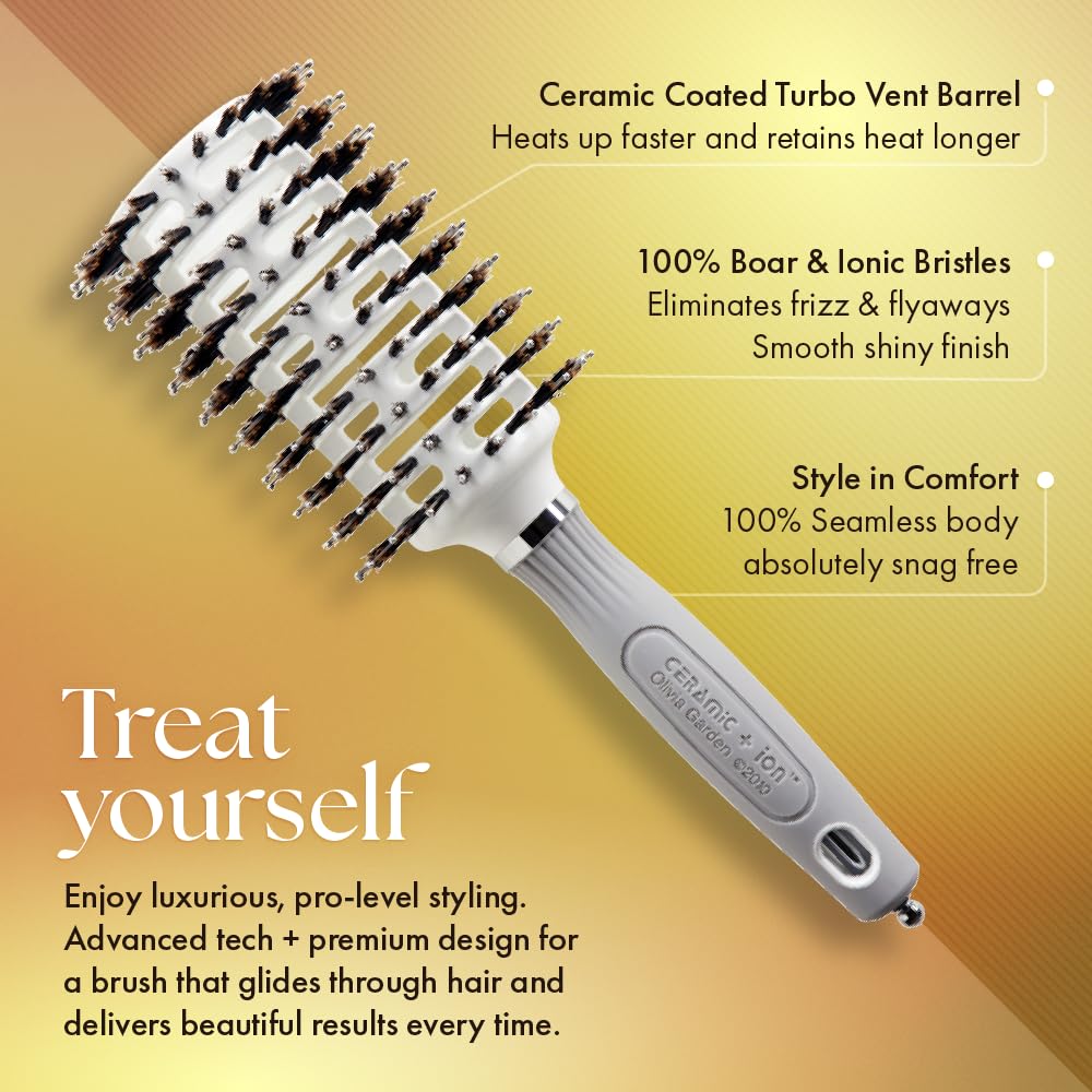 Olivia Garden Ceramic+Ion Turbo Vent Pro Hair Brush-Round Dry Brush-Not Electrical-Professional Blowout Brush for Fine Hair-For Short & Medium