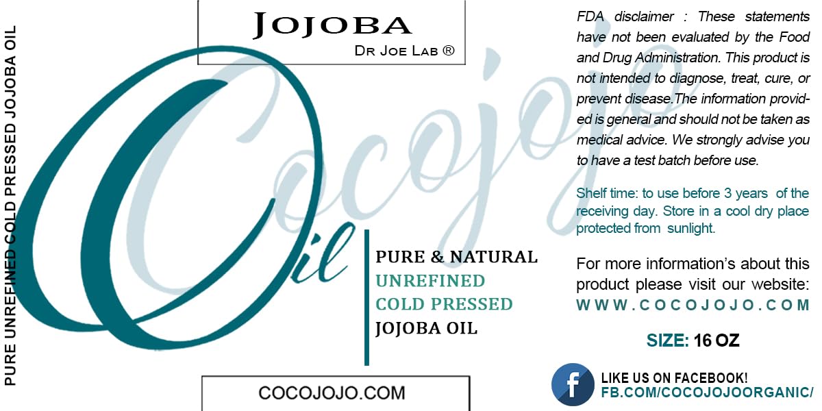 Cocojojo Jojoba Oil Organic, Jojoba Oil for Hair Growth for Skin, Face, 100% Pure Natural, Cold Pressed, Deep Moisturizing Anti-Aging, Essential Oils