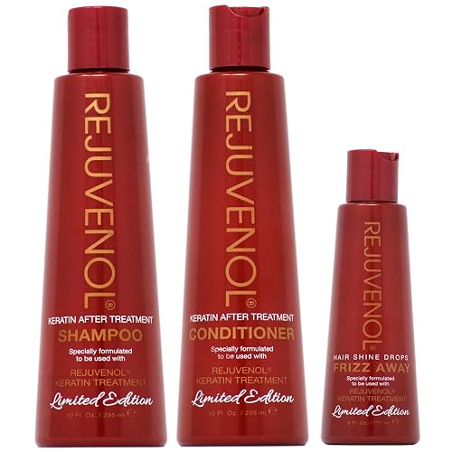Rejuvenol After Keratin Treatment Shampoo & Conditioner 10oz + Frizz Away Hair Shine Drops "Combo"