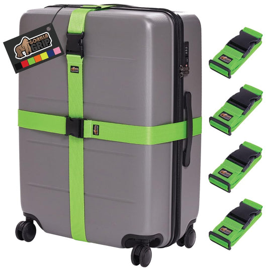 GORILLA GRIP 4-Pack Adjustable Luggage Straps – Heavy Duty Travel Belts, Bag Connectors, Green, Easy ID