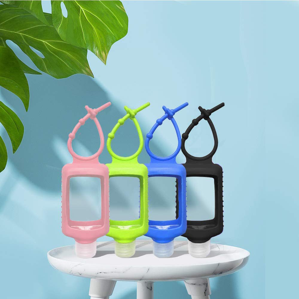 4 Pack Travel Size Plastic Clear Bottles w/Silicone Sleeve Refillable Empty Squeeze Containers Leakproof Flip Cap Keychain Bottles Hand Sanitizer