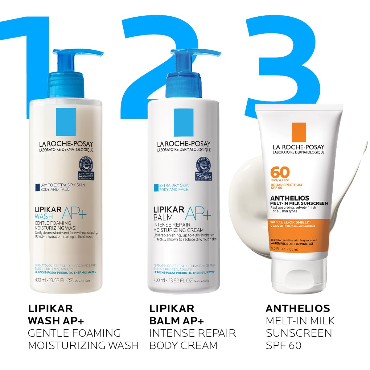 La Roche-Posay Anthelios Melt-In Milk Sunscreen SPF 60, Sunscreen For Body & Face, Broad Spectrum SPF + Antioxidants, Oil Free, Lightweight & Fast