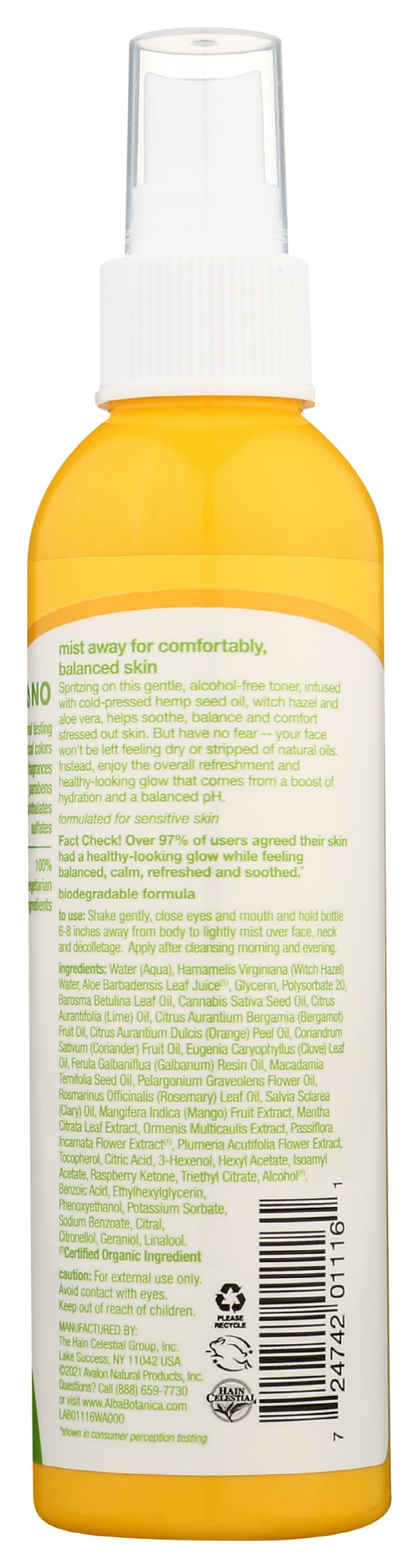 Alba Botanica Hemp Balancing Toner, 6 oz