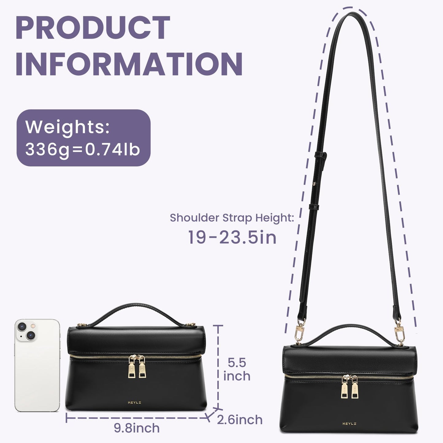 Keyli Women's Crossbody Bag Small Top-Handle Pouch Purse Fashion Designer Shoulder Handbag Trendy Quiet Leather Purse Black