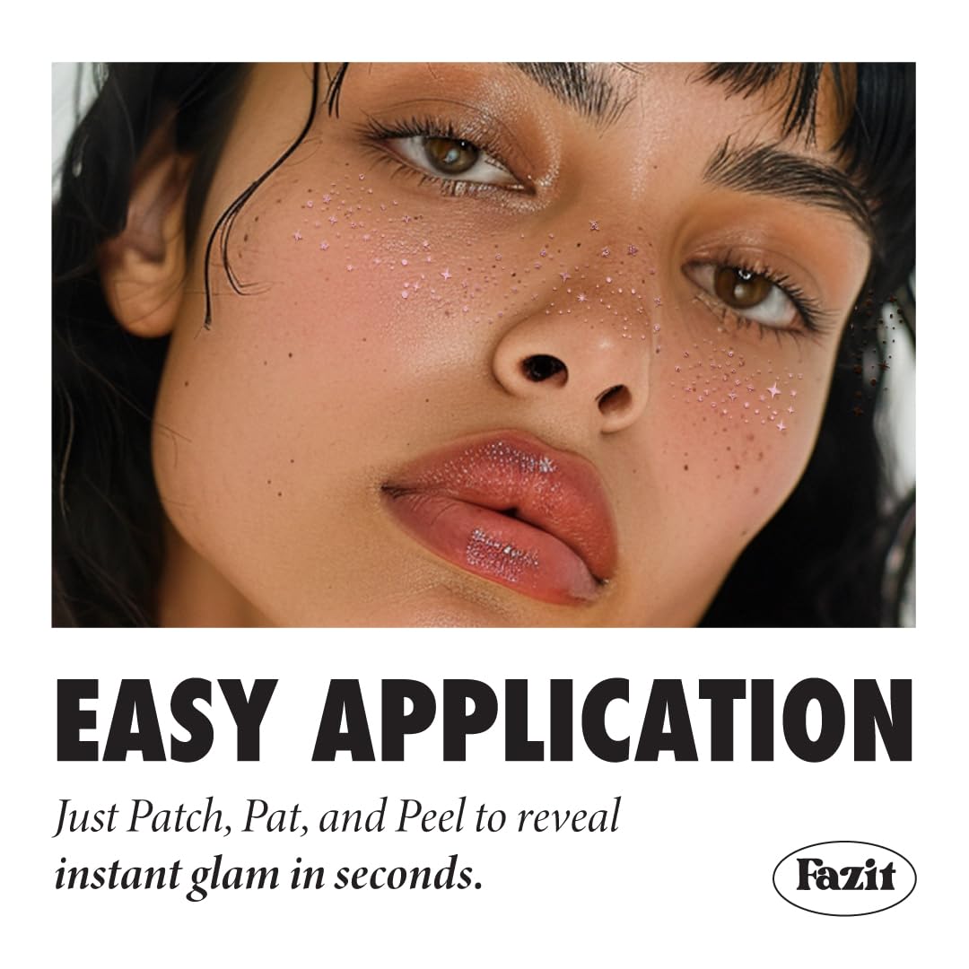 Fazit Rose Gold Speckles - Glitter Freckle Makeup Patches - Shimmering Faux Freckles & Body Glitter - Waterproof, Long-Lasting Instant Glamour