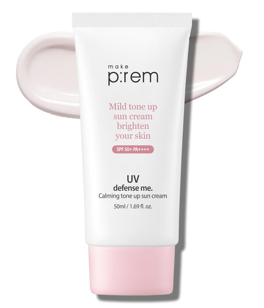 MAKEPREM UVA UVB Defense Me Calamine Calming Sun Cream SPF 50+ PA++++ 1.69 Fl Oz Korean Mineral Sunblock VEGAN Sunscreen Reef-safe Mild Non-Irritating