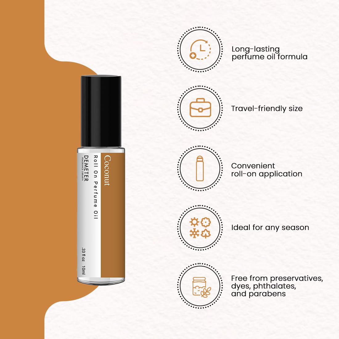 DEMETER Coconut Perfume Oil Roll on, .33 oz, Long-Lasting