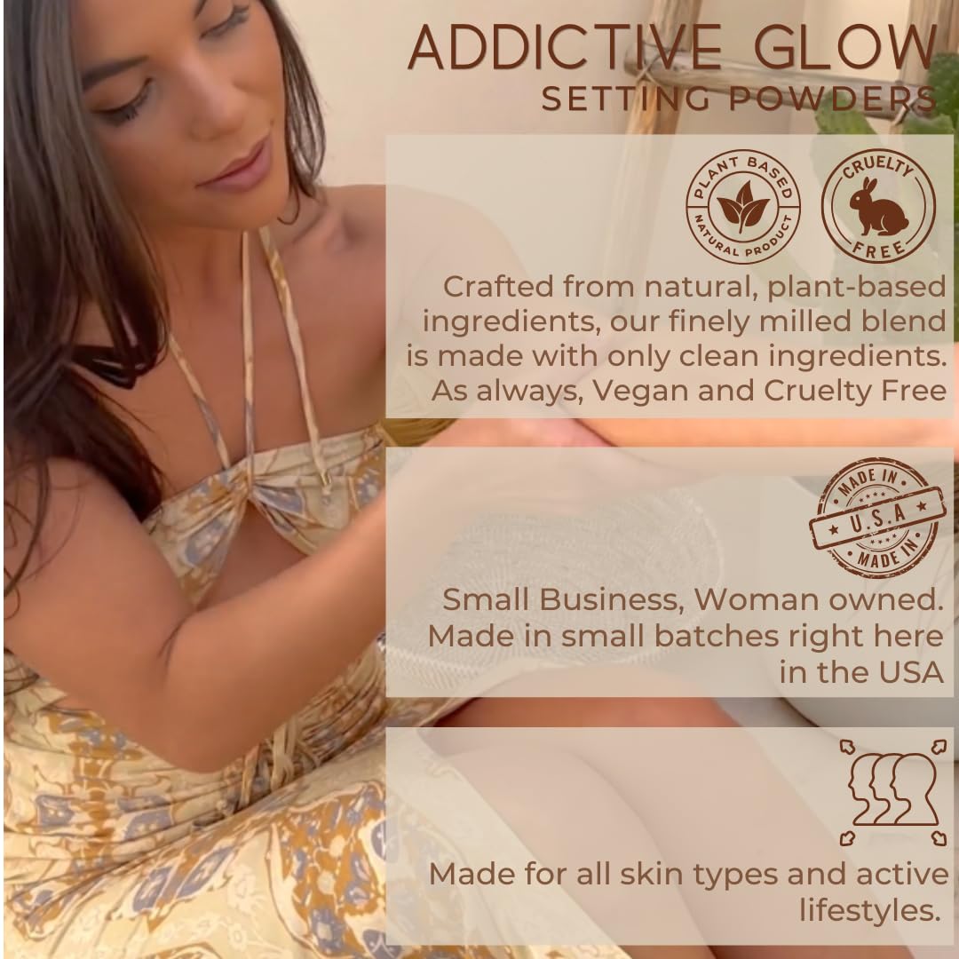 Addictive Glow Post Spray Tan Setting Powder - Translucent Plant Based Finishing Powder - Eliminates Sticky Feeling after Sunless Tanning - Matte