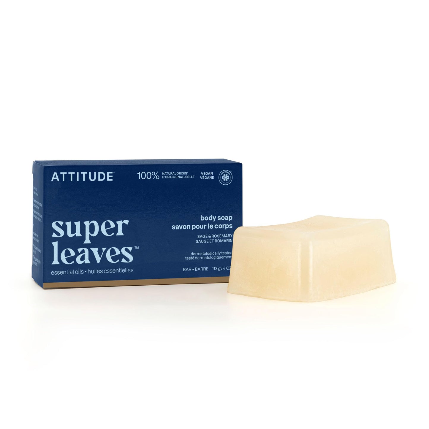 ATTITUDE Body Soap Bar, Natural Origin,Protects and Softens Dry Skin, Coconut & Olive Oils, For Men and Women, EWG verified & Vegan, Sage & Rosemary