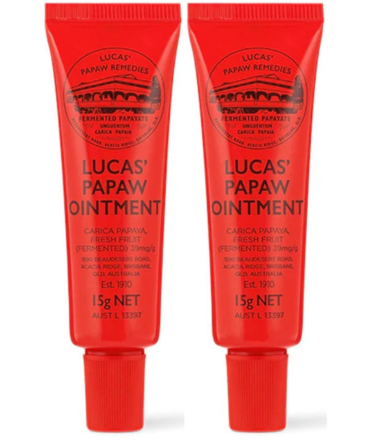 Lucas Papaw Ointment 15g Tubes with Lip Applicator - 2 Pack - Fermented Papaya Lip Balm for Dry, Chapped Lips, Pocket Size, Made in Australia Beauty and Personal Care Lucas Papaw