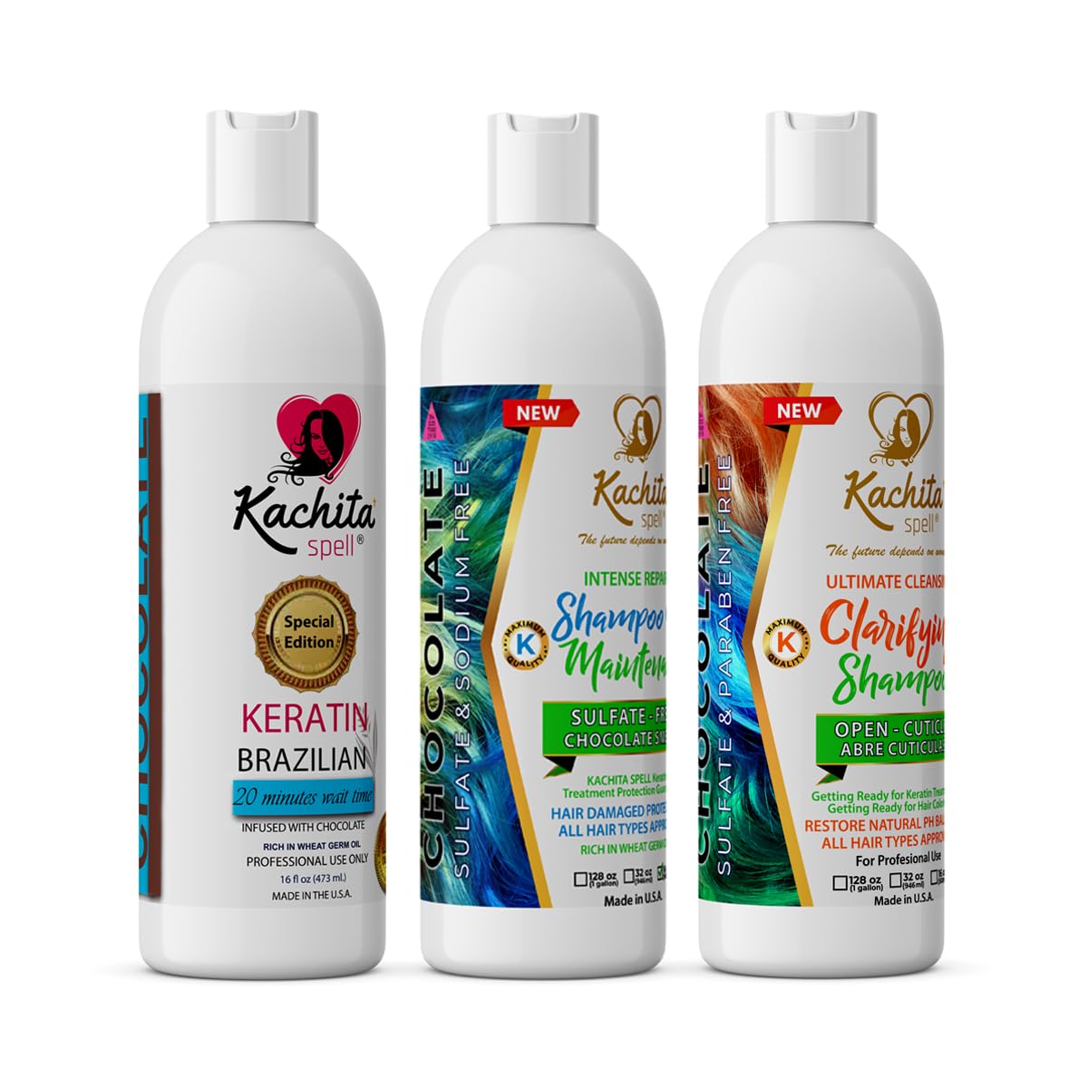 Full KIT New Brazilian Keratin Hair Blowout Treatment Kachita Spell Professional Results Straighten and Smooth Hair