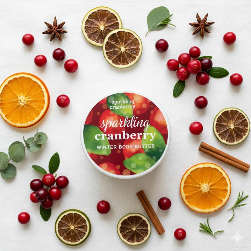 Greenwich Bay Trading Company Sparkling Cranberry Body Butter - Enriched with Shea Butter, Cocoa Butter & Vitamin E - Deep Hydration Body Cream