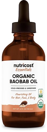 Nutricost Organic Baobab Oil (4 FL OZ) - Nourishing Oil For Hair, Face, & Body, Cold Pressed & Unrefined