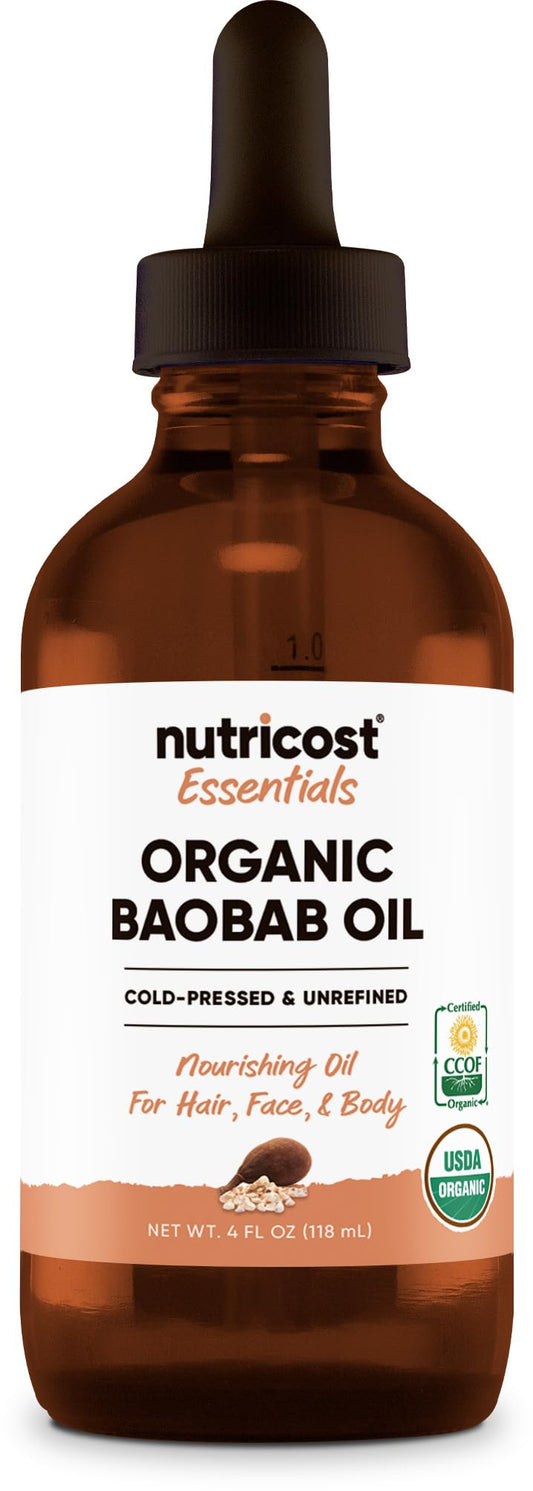 Nutricost Organic Baobab Oil (4 FL OZ) - Nourishing Oil For Hair, Face, & Body, Cold Pressed & Unrefined