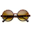 zeroUV Classic Retro Style Shiny Plastic Round Circle Sunglasses (Tortoise Amber)