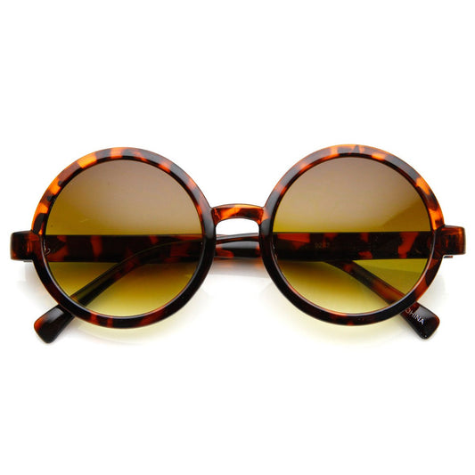 zeroUV Classic Retro Style Shiny Plastic Round Circle Sunglasses (Tortoise Amber)