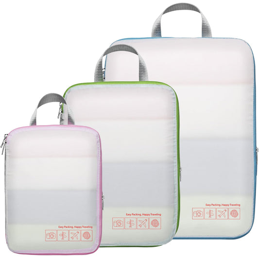 Cambond Compression Packing Cubes for Travel Women - 3 Pack Luggage Organizers Bags Travel Essentials Compression Cubes for Carry on Suitcases, White
