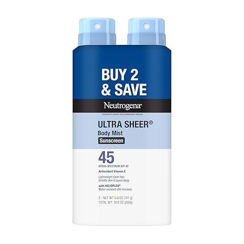 Neutrogena Ultra Sheer Sunscreen Spray SPF 45 Body Mist, Lightweight Non-Greasy Broad Spectrum UVA/UVB Protection, Oil-Free & Non-Comedogenic Water