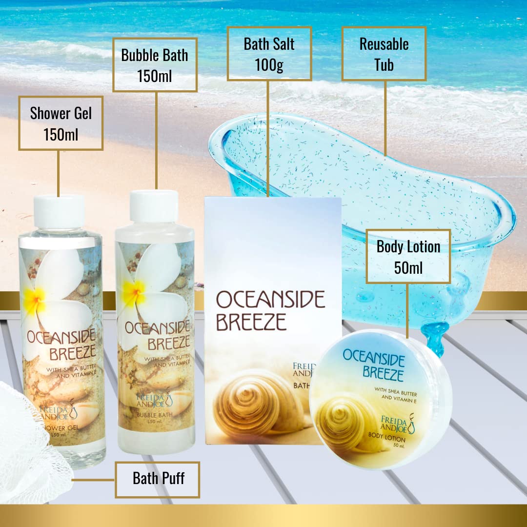 Home Spa Bath Basket Fresh Aquatic Oceanside Breeze Spa Set For Women Bath & Body Set For Women Shower Gel, Bubble Bath, Body Lotion, etc Puff in Blue
