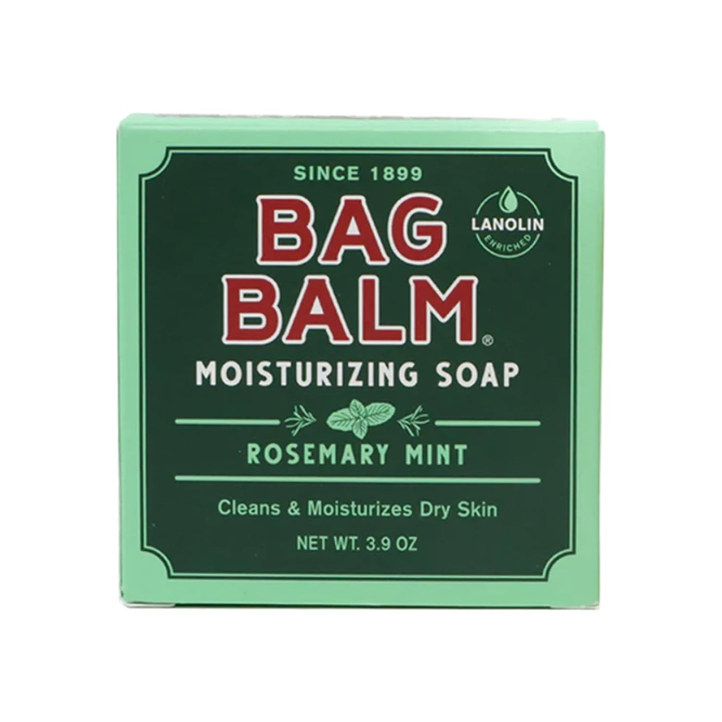 Bag Balm Moisturizing Bar Soap - Gentle Soap for Dry Skin with Lanolin - Hand & Body Cleansing Balm - Rosemary & Mint Scented Sensitive Skin Bar Soap