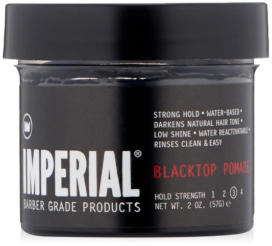 Imperial Barber Grade Products | Blacktop Pomade, 2 oz | TSA Approved | Travel Sized | Medium-Strong Hold | Low Shine | Water-Based | Easy to Wash Out