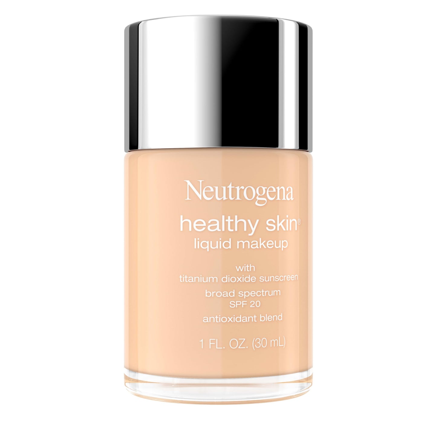 Neutrogena Healthy Skin Liquid Foundation Makeup Broad Spectrum SPF 20 Sunscreen, Medium Coverage, Vit B5, Antioxidants, All Day Wear, True Beige